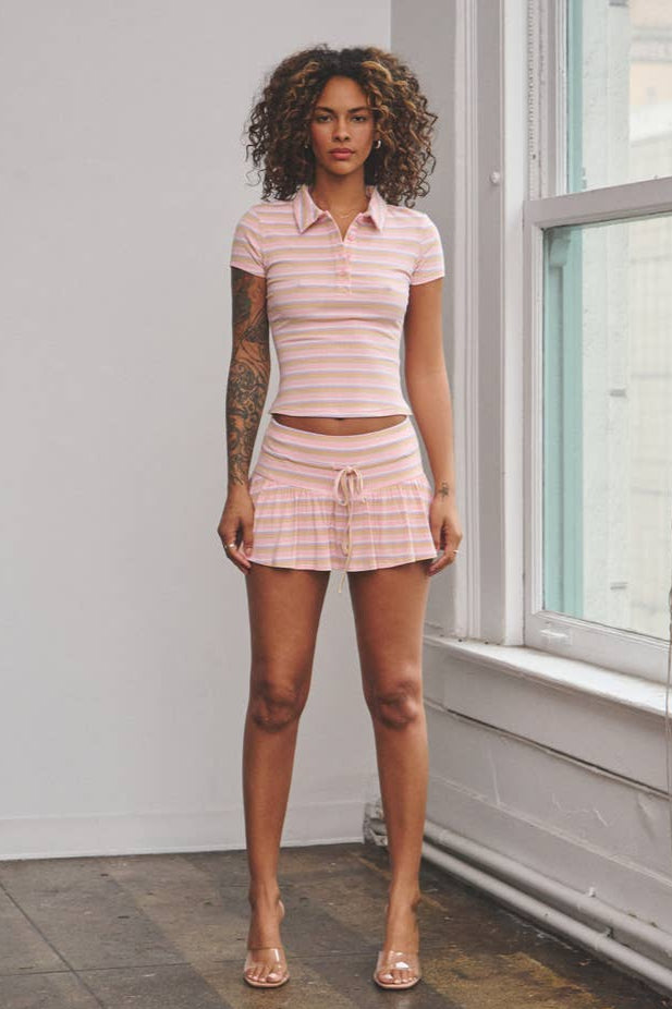 Collared Mini Skirt Set