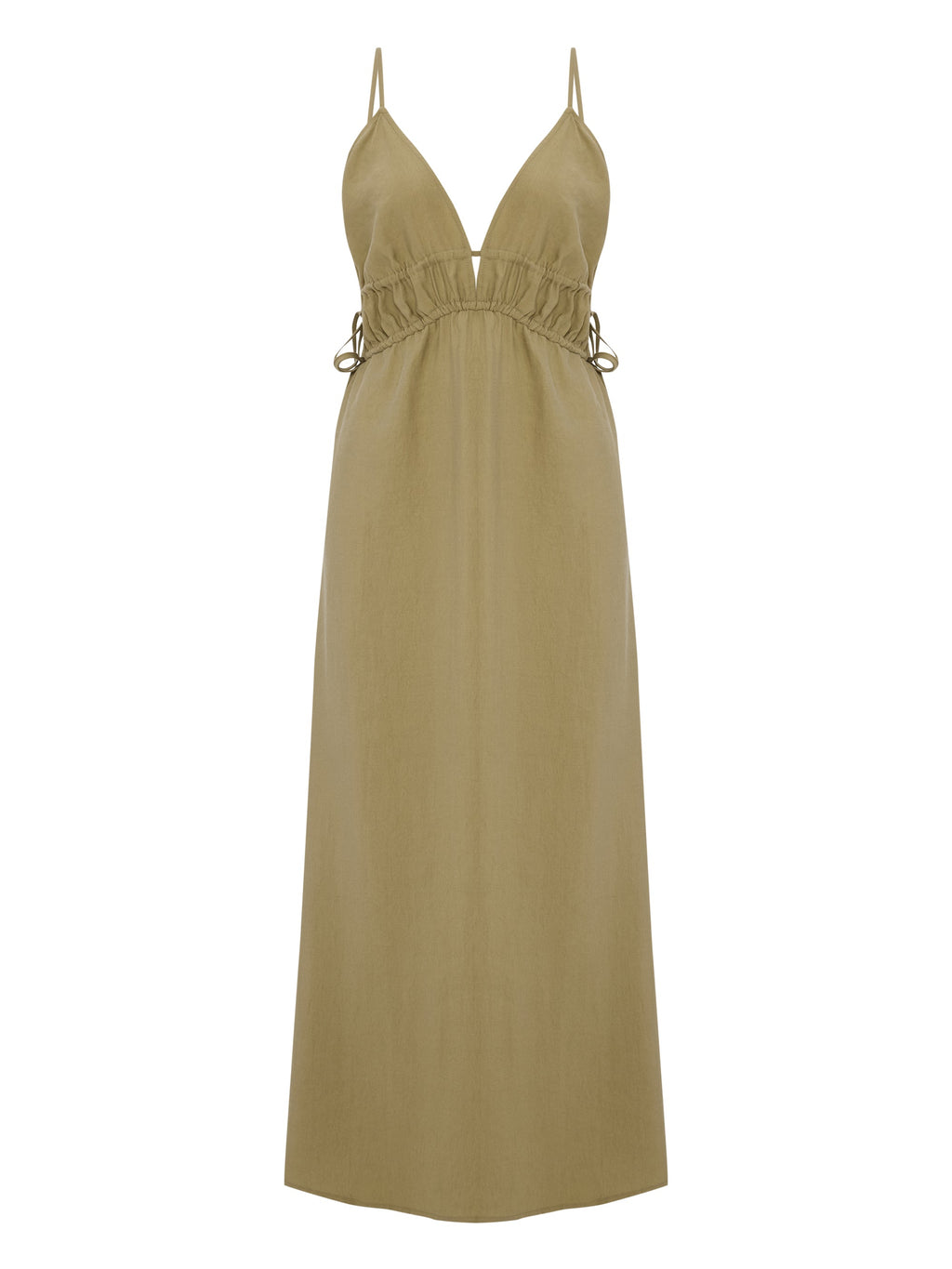 Sofia Ties Maxi Dress - Khaki Green