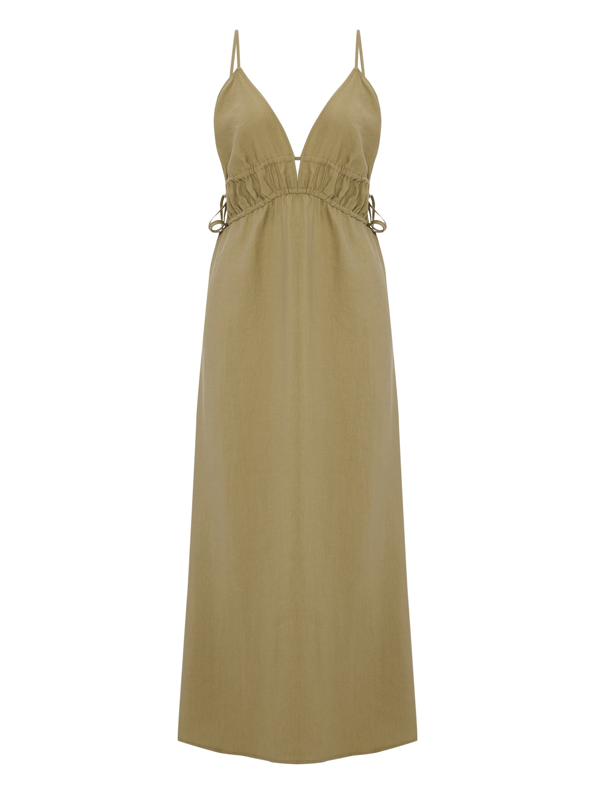 Sofia Ties Maxi Dress - Khaki Green