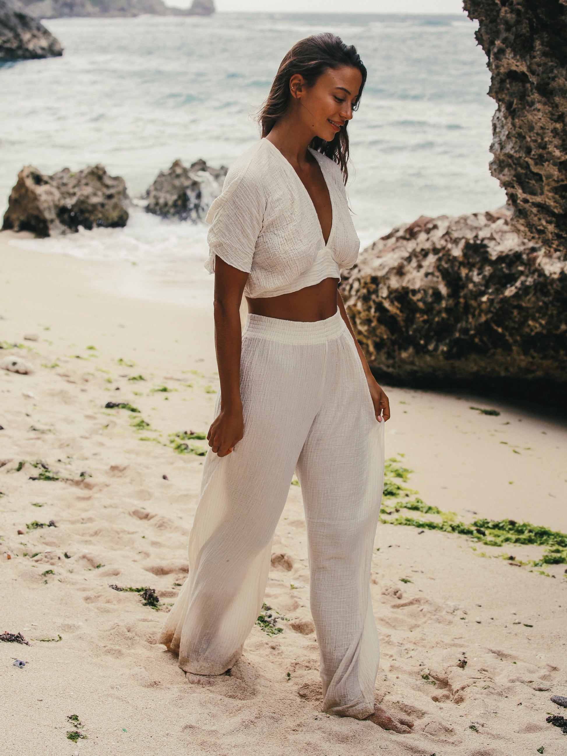 Skye Palazzo Pants - Gold Stripes