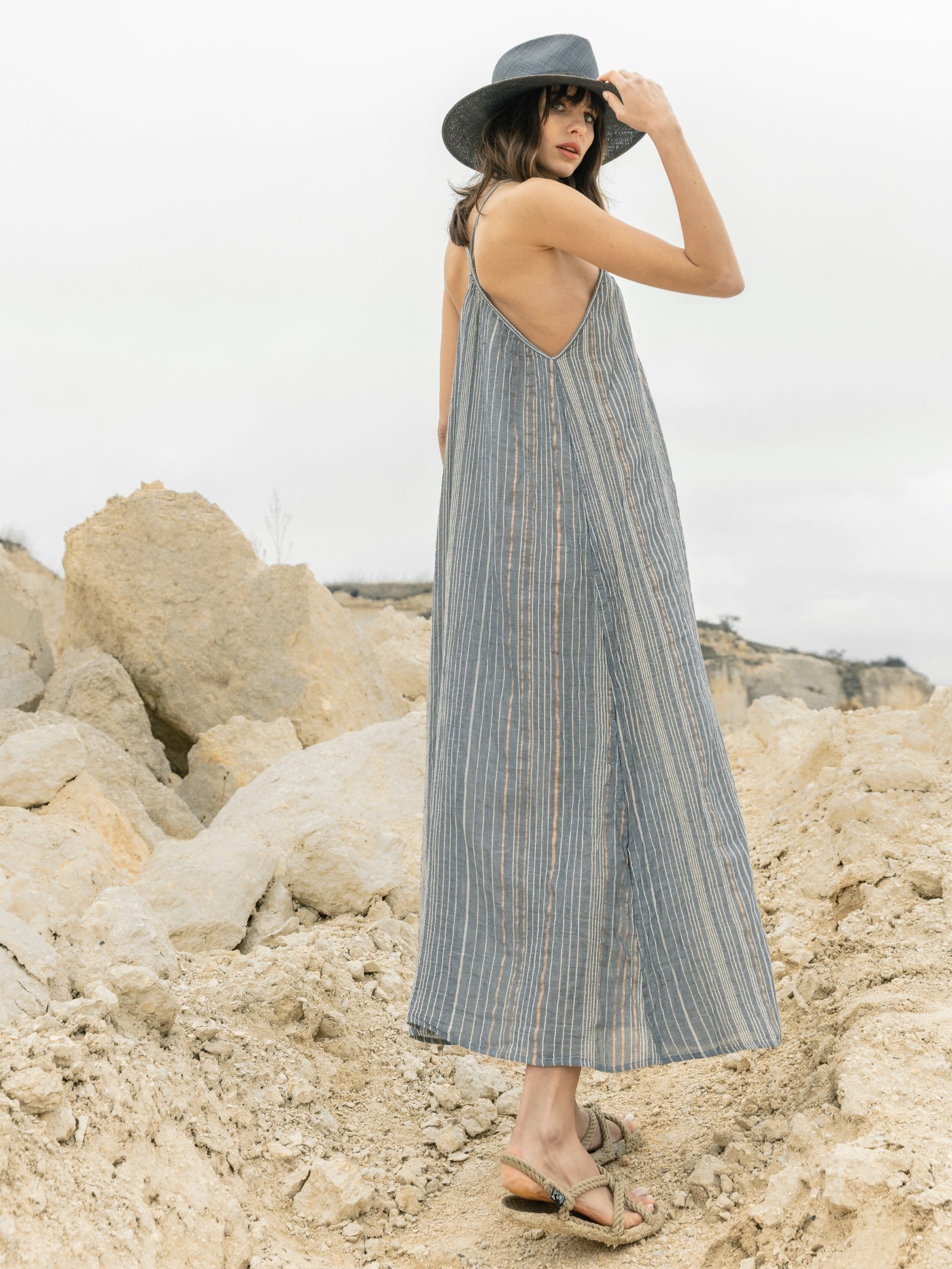Canggu Maxi Dress - Navy With Stripes