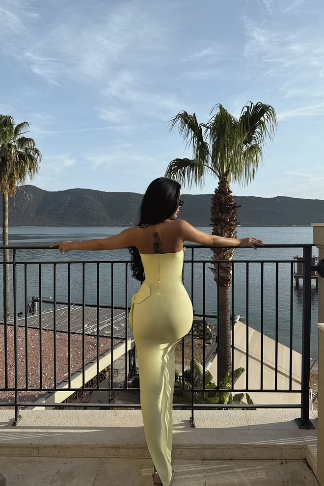 Yellow Rose Detail Strapless Dress
