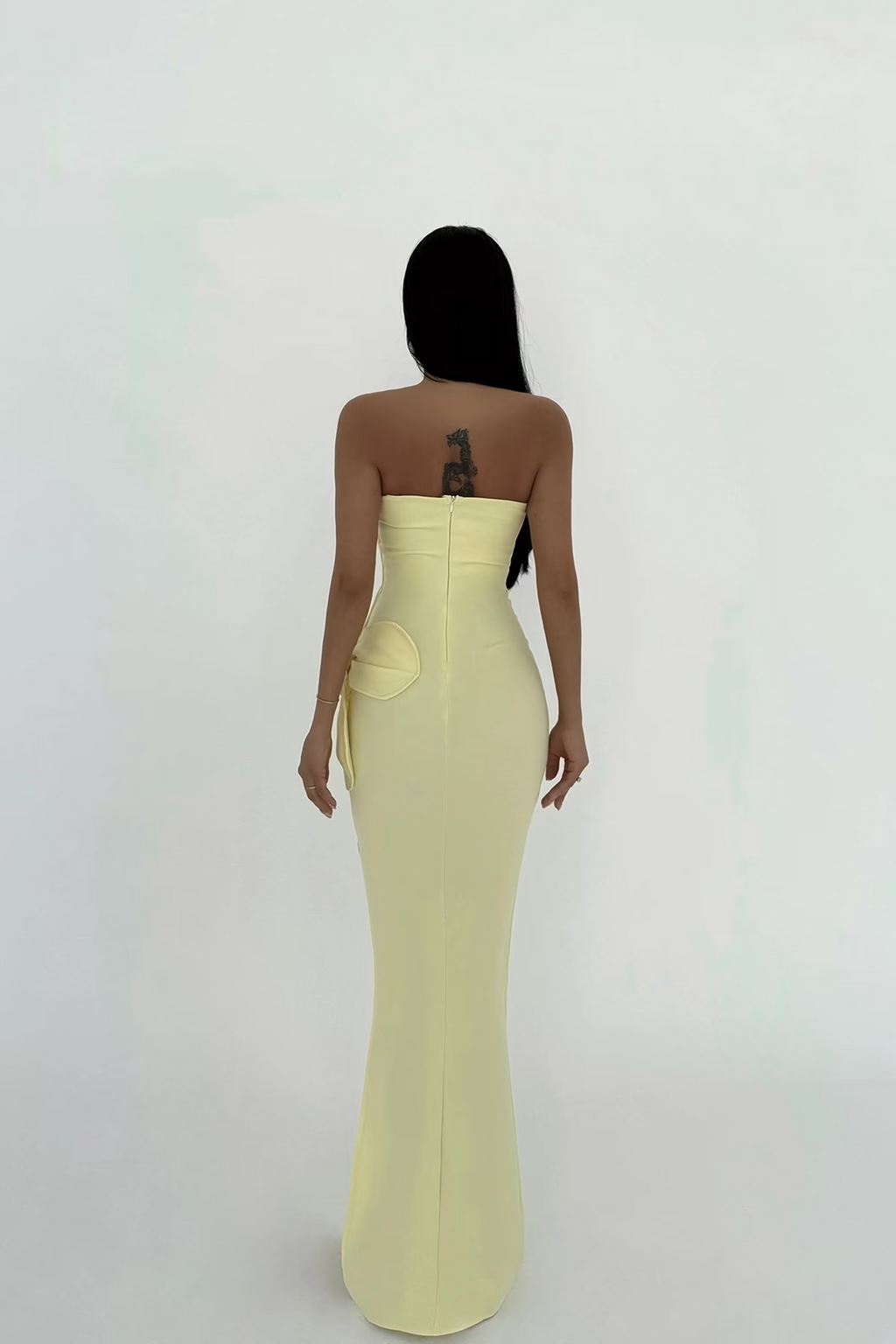 Yellow Rose Detail Strapless Dress