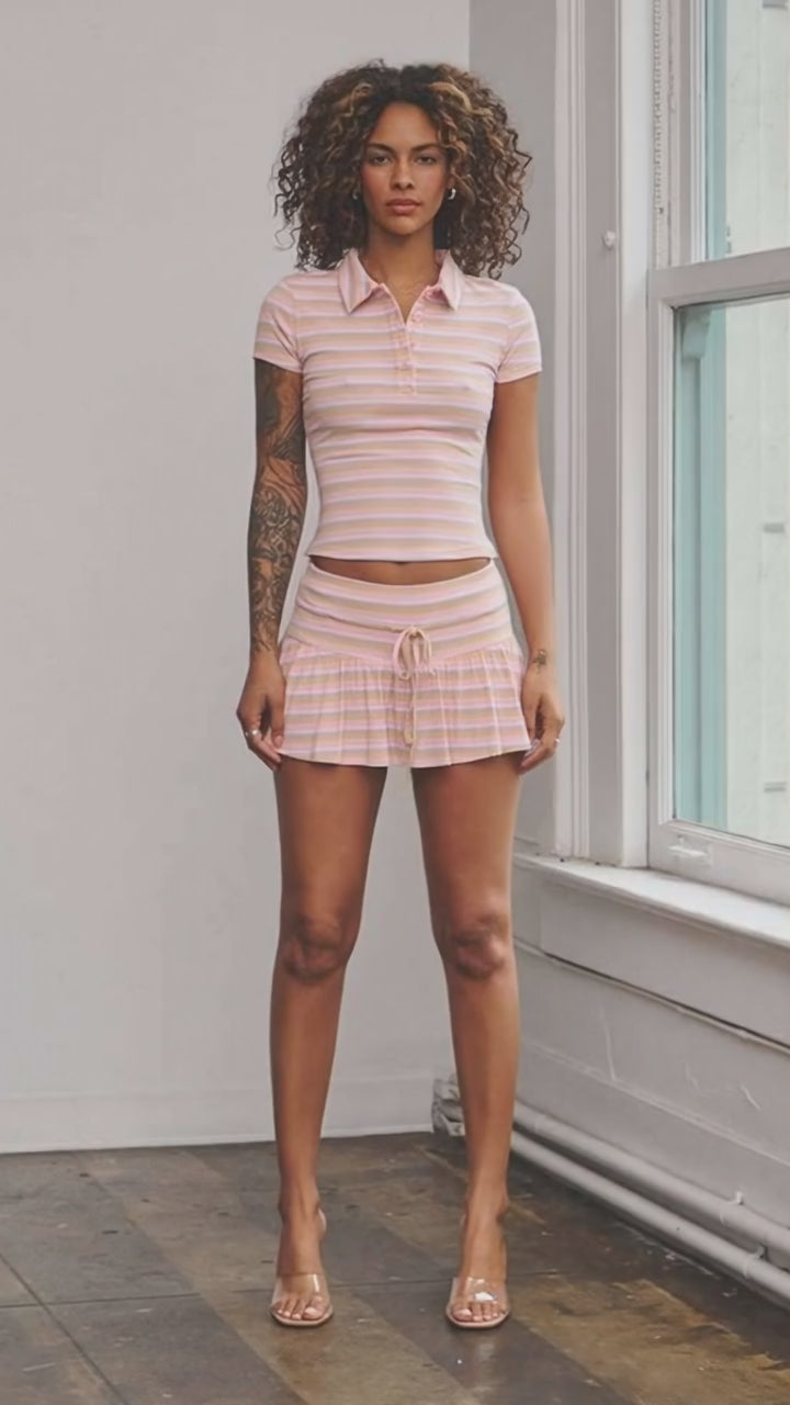 Collared Mini Skirt Set