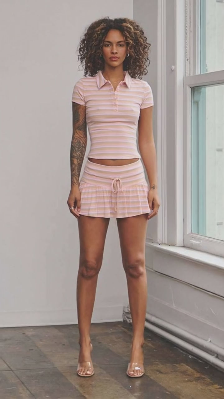 Collared Mini Skirt Set
