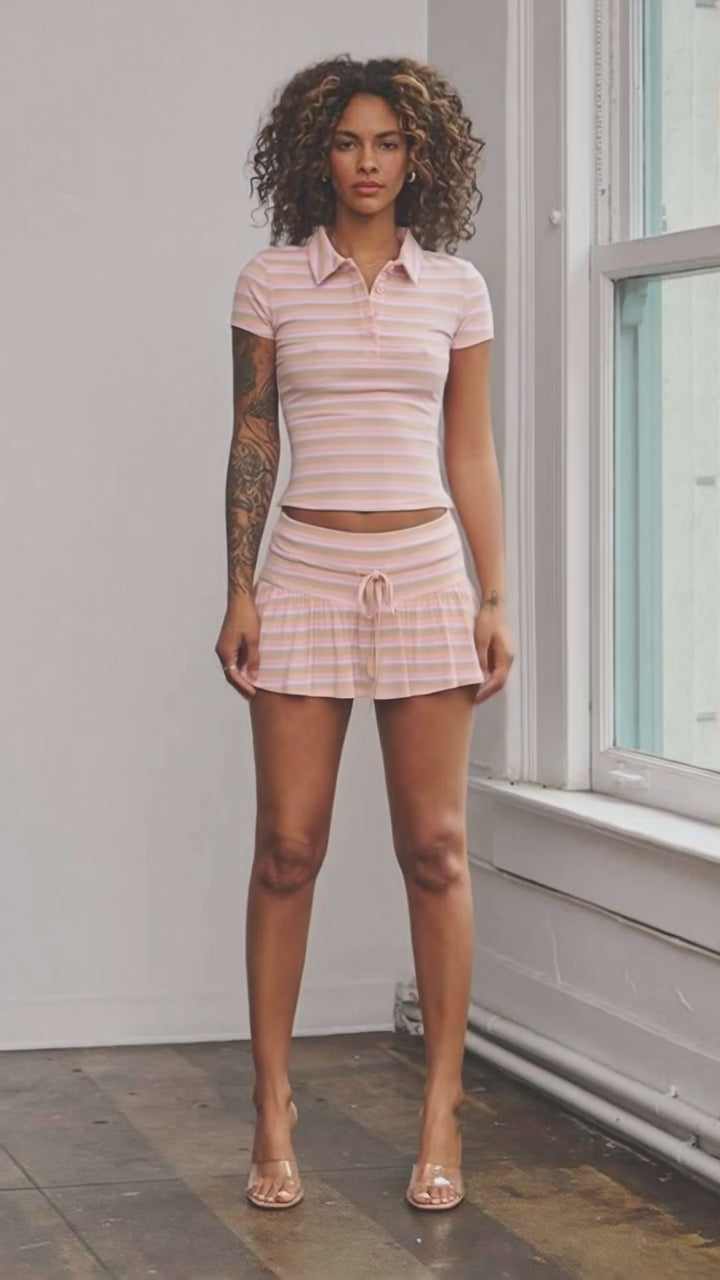 Collared Mini Skirt Set
